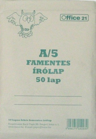 Írólap A/5 20-50 famentes fehér borítékos
