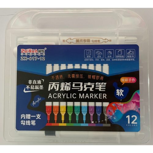 Akril fictoll 12db-os ecsetvégű trio+kontúr filctoll ZX-617-12
