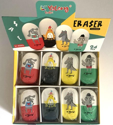 Radír Yalong állatos ovál 6cm YL201526 24db/doboz