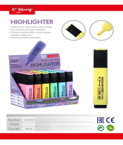 Szövegkiemelő Pasztell Yalong YL 215005 (36db/disp.)