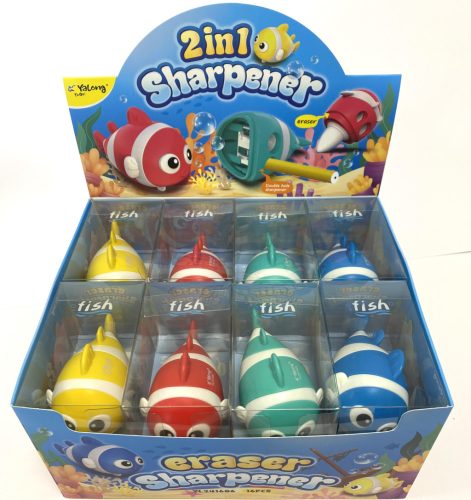 Hegyező tartályos kétlyukú+radír Fish YL241686