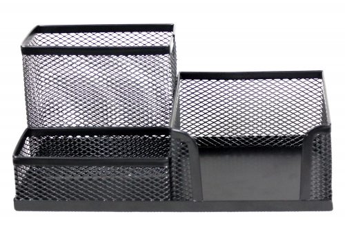 Fémhálós írószer és jegyzettömb tartó fekete 20,5x10,5x8,5 cm
