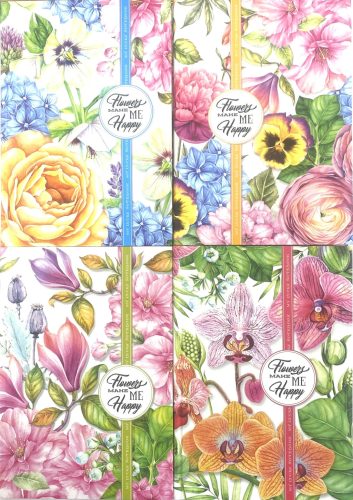 Notesz 165x238mm kem.fed.80lapos kockás Flowers 8893