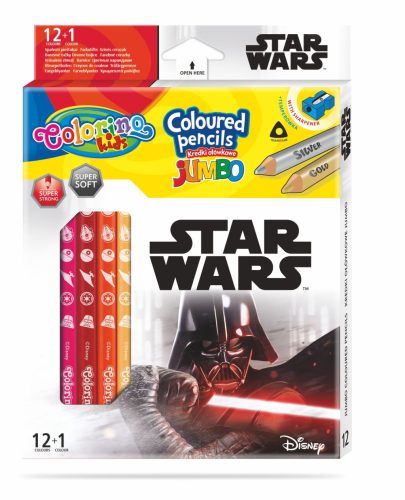 Színesceruzakészlet Colorino Disney Star Wars Jumbo Trio 12+1 hegyezővel 89472