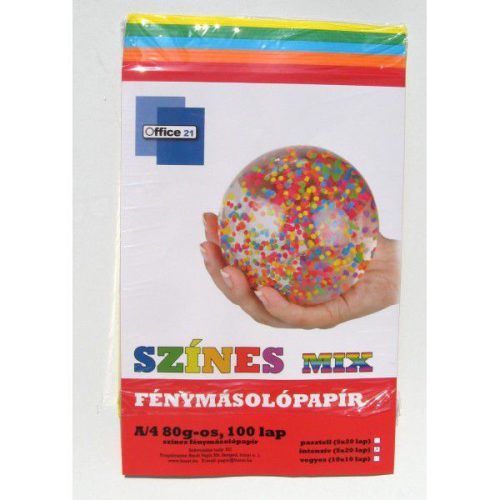 Színes fénymásolópapír A/4 80g 100ív élénk színek 5x20lap