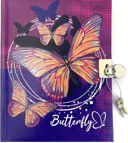 Emlékkönyv lakattal Trend 14x18cm 80lapos sima Butterfly DBL36-M