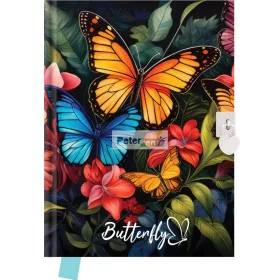   Emlékkönyv lakattal TREND 14x18cm 80lapos sima Butterfly DBL36-H24