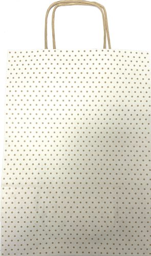 Ajándéktasak sodrott fülű Sadoch kraft 26x12x36cm aranypöttyös fehér 26249
