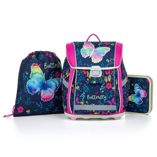 Anatómiai iskolatáska szett OxyBag Prémium Light Butterfly kék 85223