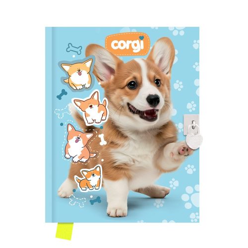 Emlékkönyv lakattal TREND 14x18cm 80lapos sima Corgi DBL36-2509