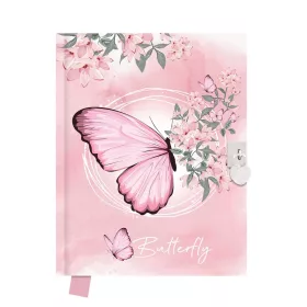   Emlékkönyv lakattal TREND 14x18cm 80lapos sima Pink Butterfly DBL36-2508