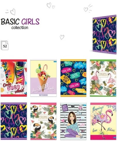 Füzet A/5 52lap 60g kockás Lastva BASIC GIRLS 68739 10db/cs.2025
